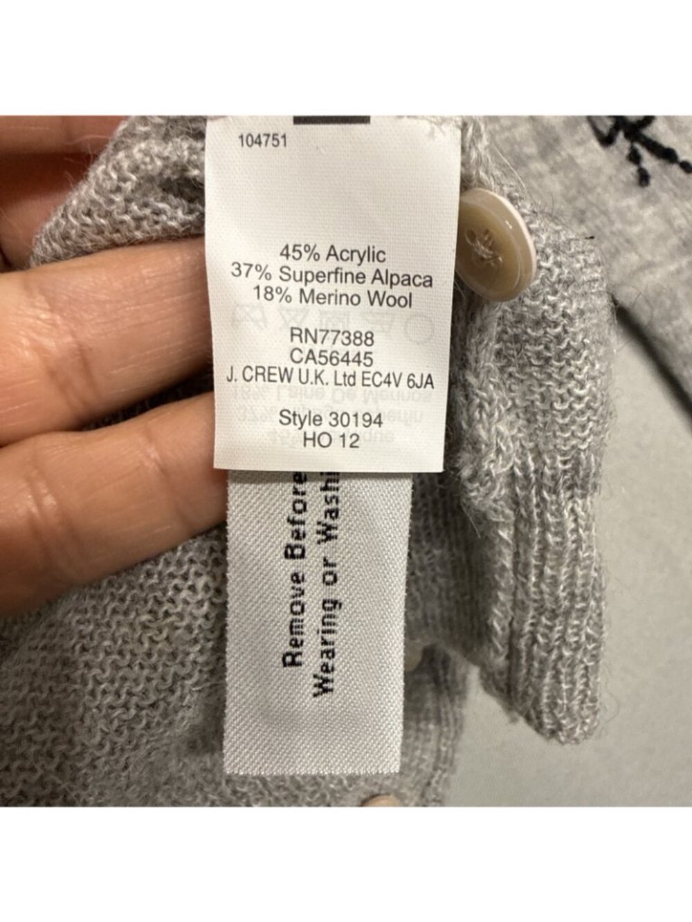 J. Crew Cardigan Italian-Spun Alpaca Blend Size M Sequin Bow Gray Sweater Knit - Picture 8 of 9